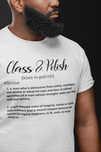 Load image into Gallery viewer, Class_Polish2ptmensdefteeblkfontbeardedcloseupmodel.png